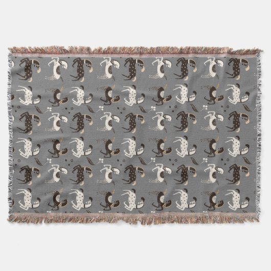 prancingフォークアートサーカス馬のパターン スローブランケット (正面)