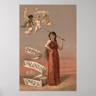 Prang's Valentine Cards AD, Woman & Cherubs ポスター