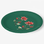 Prato de papel Natal verde e Flores Vermelhas ペーパープレート (アングル)