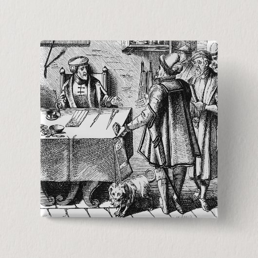 「Praxisの木版画の後の税の受信機、 缶バッジ (正面)