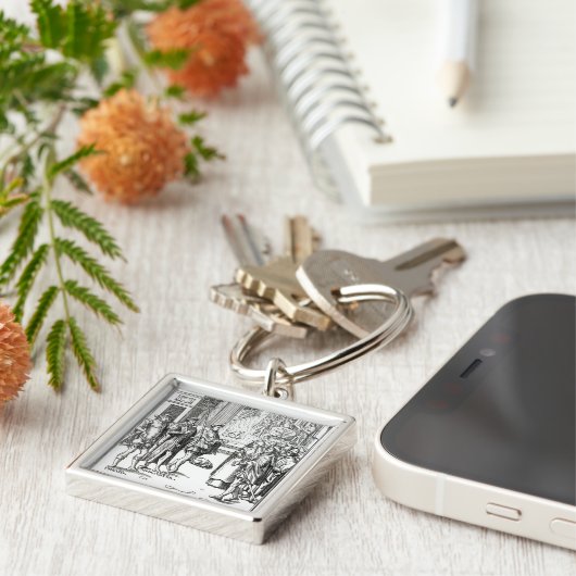 「Praxis Rerの木版画の後の町内の触れ役による販売、 キーホルダー (側面)