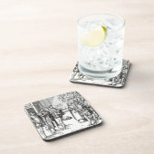 「Praxis Rerの木版画の後の町内の触れ役による販売、 コースター (右側)