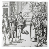 「Praxis Rerの木版画の後の町内の触れ役による販売、 タイル (正面)