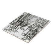 「Praxis Rerの木版画の後の町内の触れ役による販売、 タイル (側面)