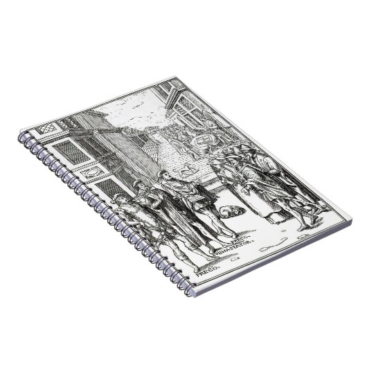 「Praxis Rerの木版画の後の町内の触れ役による販売、 ノートブック (右側)