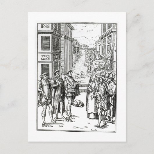 「Praxis Rerの木版画の後の町内の触れ役による販売、 ポストカード (正面)