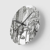 「Praxis Rerの木版画の後の町内の触れ役による販売、 ラウンド壁時計 (傾斜)