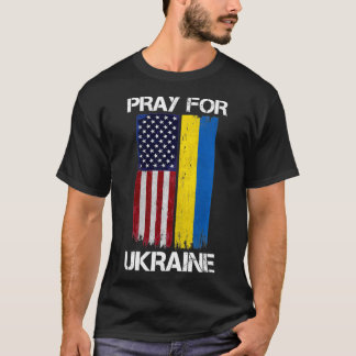 Pray For Ukraine US Ukraine Flag Vintage Support U Tシャツ