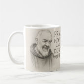 PRAY HOPE DON'T WORRY St. Padre Pio Flowers コーヒーマグカップ (左)