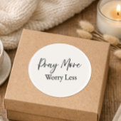 Pray More Worry Less – Minimal Christian Sticker ラウンドシール