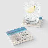 "Pray More Worry Less" Seashells on Sandy Beach ストーンコースター (横)