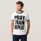 Pray Train Repeat – Christian Fitness Motivation f Tシャツ (正面フル)