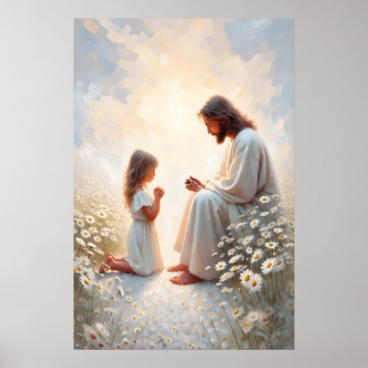 Pray With Me Jesus and Girl Painting Christian ポスター (正面)
