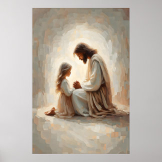 Pray With Me Jesus and Girl Praying Jesus and Kids ポスター