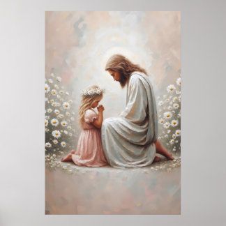 Pray With You Jesus and Girl Jesus and Kids Christ ポスター