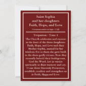prayer card of Saints Sophia, Faith, Hope, Love シーズンカード (裏面)