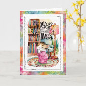 Prayer Changes Things Cat Christian  カード (黄色い花)