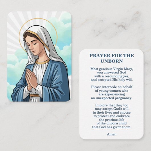 Prayer for the Unborn – Catholic Prayer Card プレイスカード (正面/裏面)