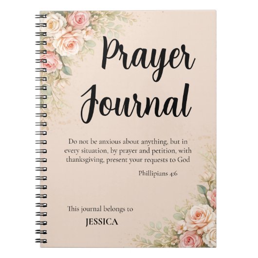 Prayer Journal – Philippians 4:6 Christian Floral ノートブック (正面)