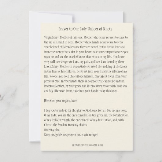 Prayer Our Lady Undoer Knots Blessed Mother Mary カード (裏面)