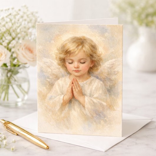 Praying Angel Child Watercolor Religious カード
