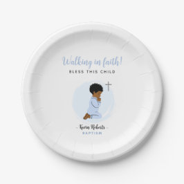 Praying Baby Boy Blue Baptism Party Paper Plates ペーパープレート