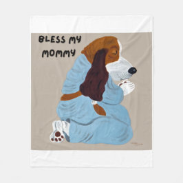 Praying Basset Hound Bless My Mommy フリースブランケット