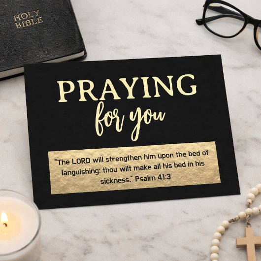 Praying For You Gold and Black Script Bible Verse ポストカード