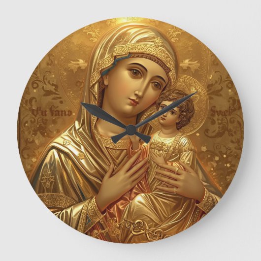 Praying Gold Virgin Mary Icon ラージ壁時計 (正面)