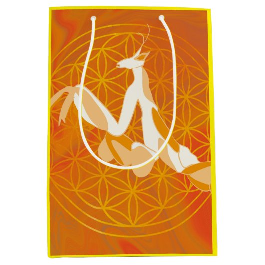 prayis mantis，人生の花，青，曼荼羅，禅 ミディアムペーパーバッグ (正面)