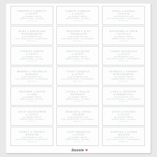 Pre-addressed Wedding Guest Mailing Label Stickers シール (シート)