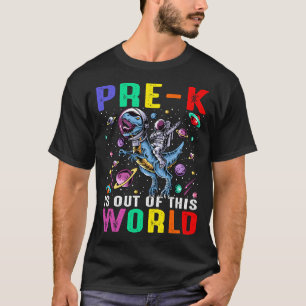 Pre-Kは、この世界の宇宙飛行士の恐竜の宇宙空間から出ている Tシャツ