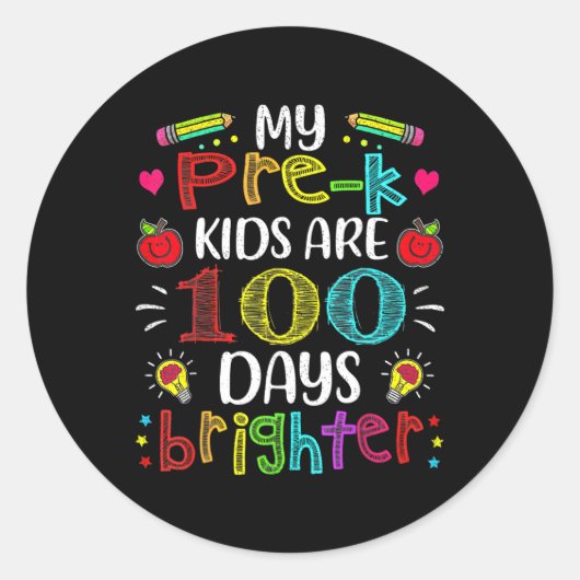 Pre-k先生100日Learger 100th Day Of Schooo ラウンドシール (正面)