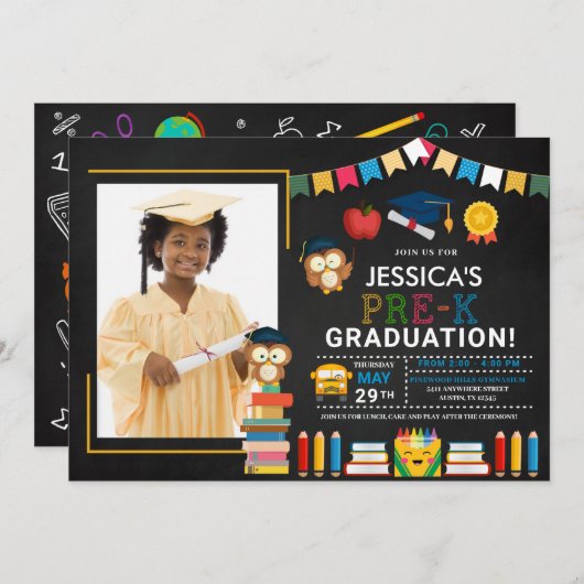 Pre-K写真卒業Chalkboard 招待状 (正面/裏面)