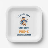 Pre-K卒業式かわいいテディパーティー ペーパープレート (正面)