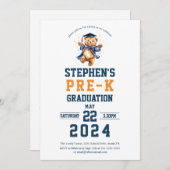 Pre-k卒業式パーティーかわいいテディベア 招待状 (正面/裏面)