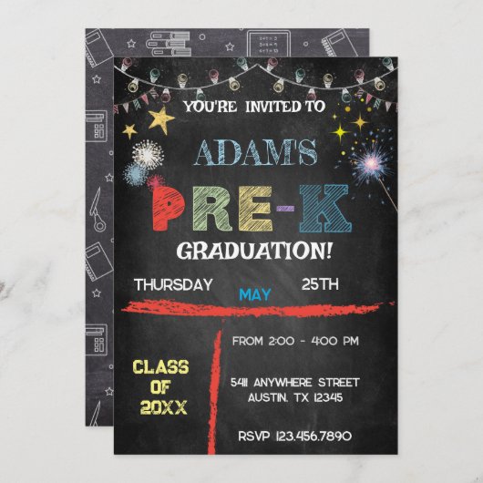 Pre K卒業 – Chalkboard-招待状 招待状 (正面/裏面)