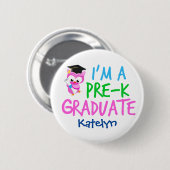 Pre-K大学院カワイトピンクフクロウカスタム卒業 缶バッジ (正面&裏面)