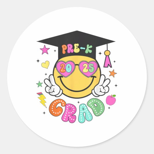 Pre-k大学院生Groovyスマイル顔卒業2025 G ラウンドシール (正面)
