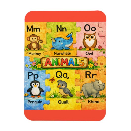 Pre-K Animal Alphabet Fridge Magnet M-R マグネット (縦)