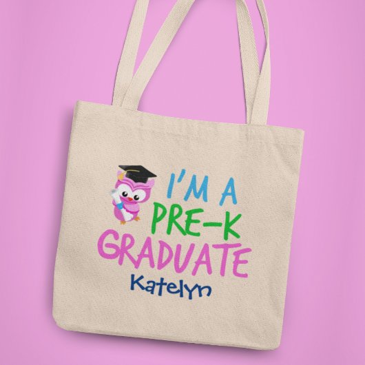 Pre-K Graduate Cute Pink Owl Custom Graduation トートバッグ