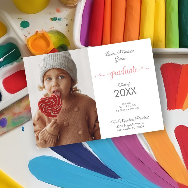 Pre-K Graduate Simple Children Photo Announcement (Minimalist Pre-K Graduate Simple Kids Photo Announcement Card. )