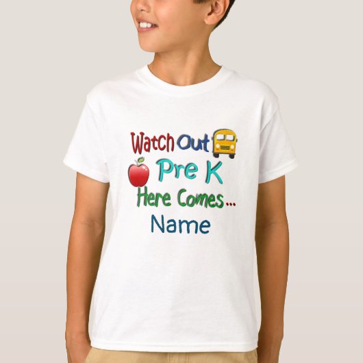 Pre-K Here 来 Name(K前の名前)に注意してください。 Tシャツ (正面)