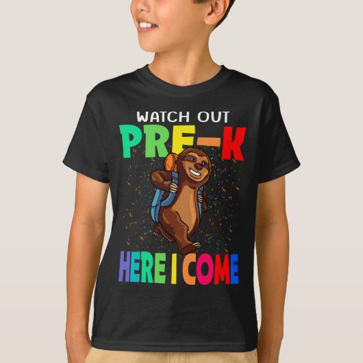 Pre-K Here I Sloth 来新学期 Tシャツ (正面)