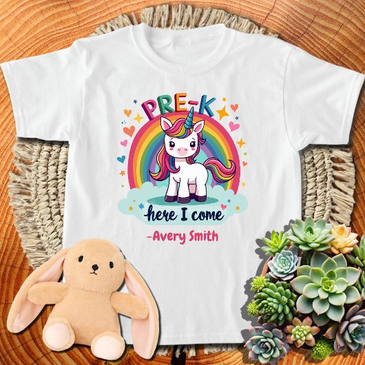Pre-K Here I Unicorn Girls Toddlers来 Kids Tシャツ