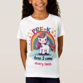 Pre-K Here I Unicorn Girls Toddlers来 Kids Tシャツ (正面)