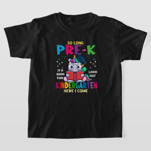 Pre-K Kindergarten Here I Come Unicorn Graduation Tシャツ (レイダウン)