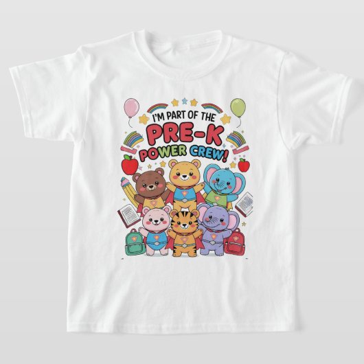「Pre-K Power Crewの一員だよ!」 キッズ Tシャツ (レイダウン)