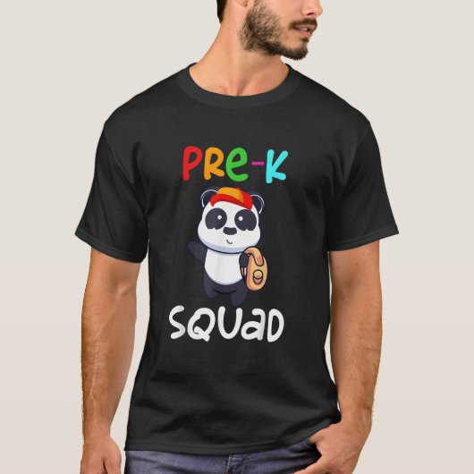 Pre-K Preschool Squad Teacher Student Panda Back T Tシャツ (正面)