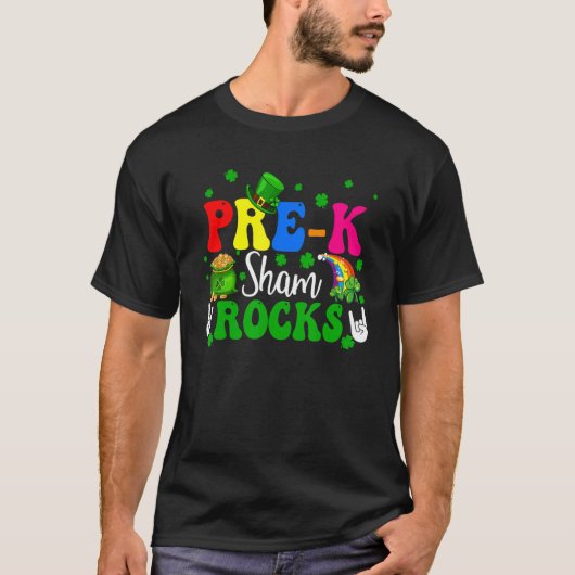 Pre-k Shamrocks Funny Rock Hands Shamrocks Patrick Tシャツ (正面)